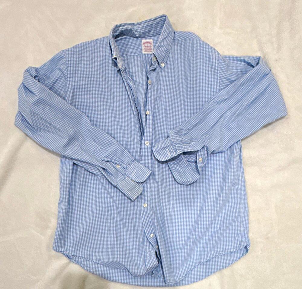 Brooks Brothers Makers Men's Blue White Check Long Sleeve Button-Down Shirt S